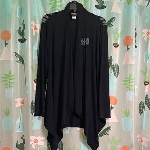 Harley Davidson Black Draped Open-Front Cardigan with Embellished HD Logo